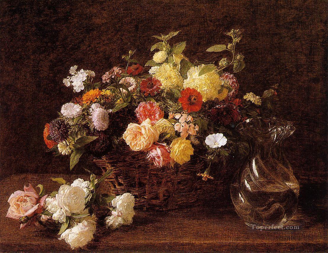 Basket of Flowers Henri Fantin Latour floral Oil Paintings